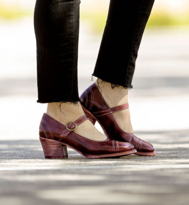 (image for) Twigley Dark Scarlett Leather Shoes with Strap & Buckle